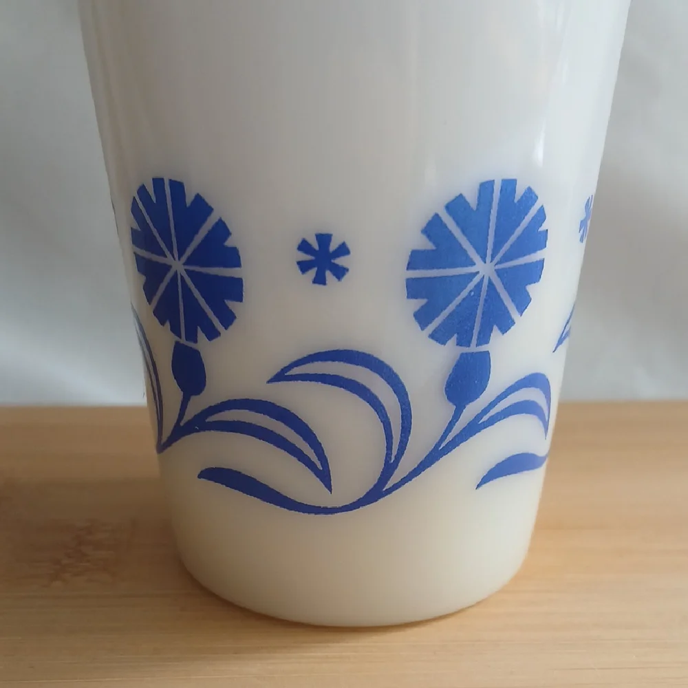 1 Vintage Hazel Atlas Blue Cornflower Milk Glass Tumbler 8 oz.